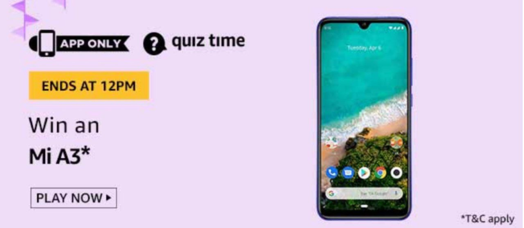 Amazon Quiz Answers Today For 12th July 2020 - Win Mi A3 1 Amazon Quiz Answers Today