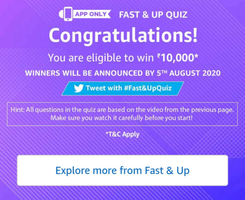 Amazon Fast and Up Quiz Answers