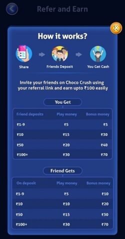 Choco Crush app Referr and earn