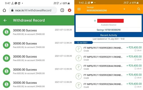 RXCE payment proof