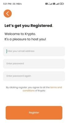 Krypto app sign up