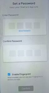 onecard app PIN