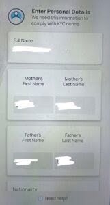 onecard personal details