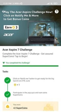 Flipkart Acer Aspire 7 Challenge Quiz Answers