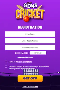 Cadbury Gems Cricket Game Contest
