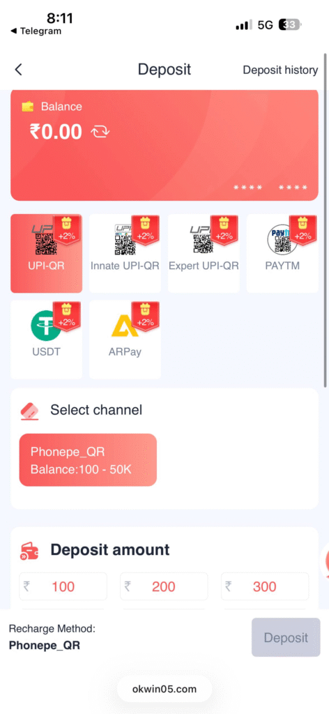 Ok win deposit